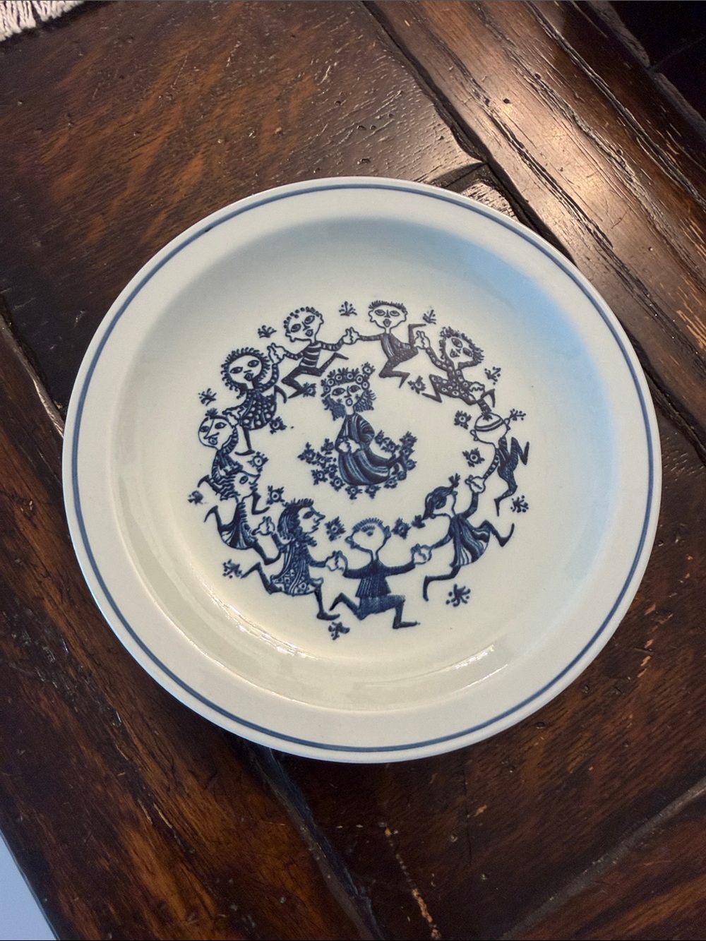 Vintage Bjorn Wiinblad Blue "Folk Style" Ceramic Plate